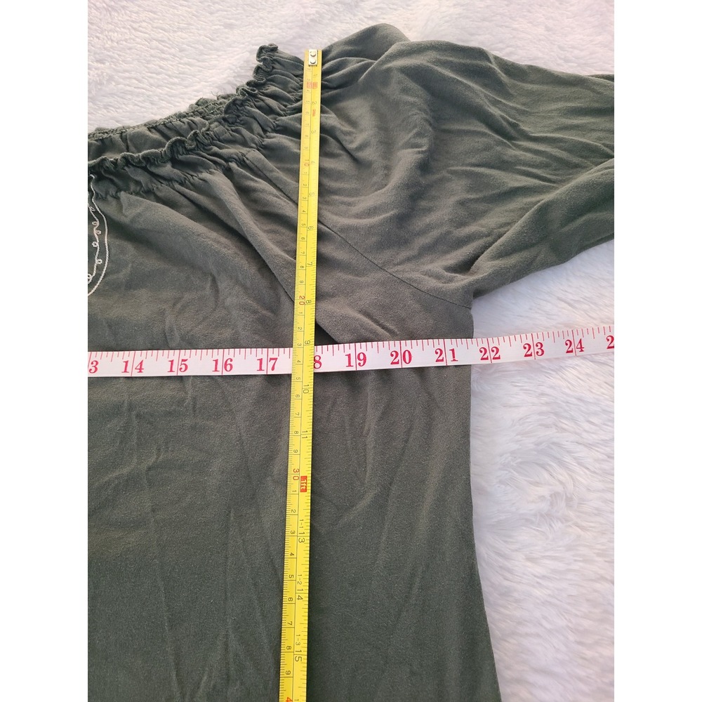 Lucky Brand Womens XL Olive Green Embroidered Cotton Peasant Blouse 7W60465 - Picture 3 of 8